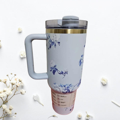 Insulated Stainless Steel Tumbler Cup – Floral Design, 40 oz