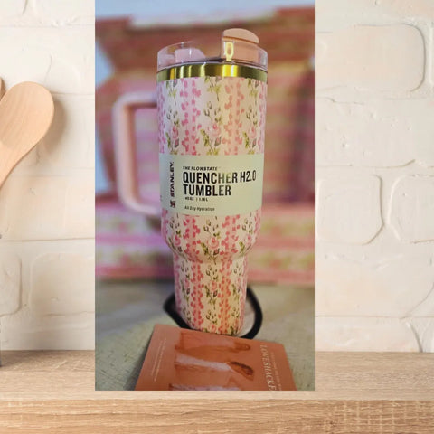 Insulated Stainless Steel Tumbler Cup – Floral Pink Design, 40 oz